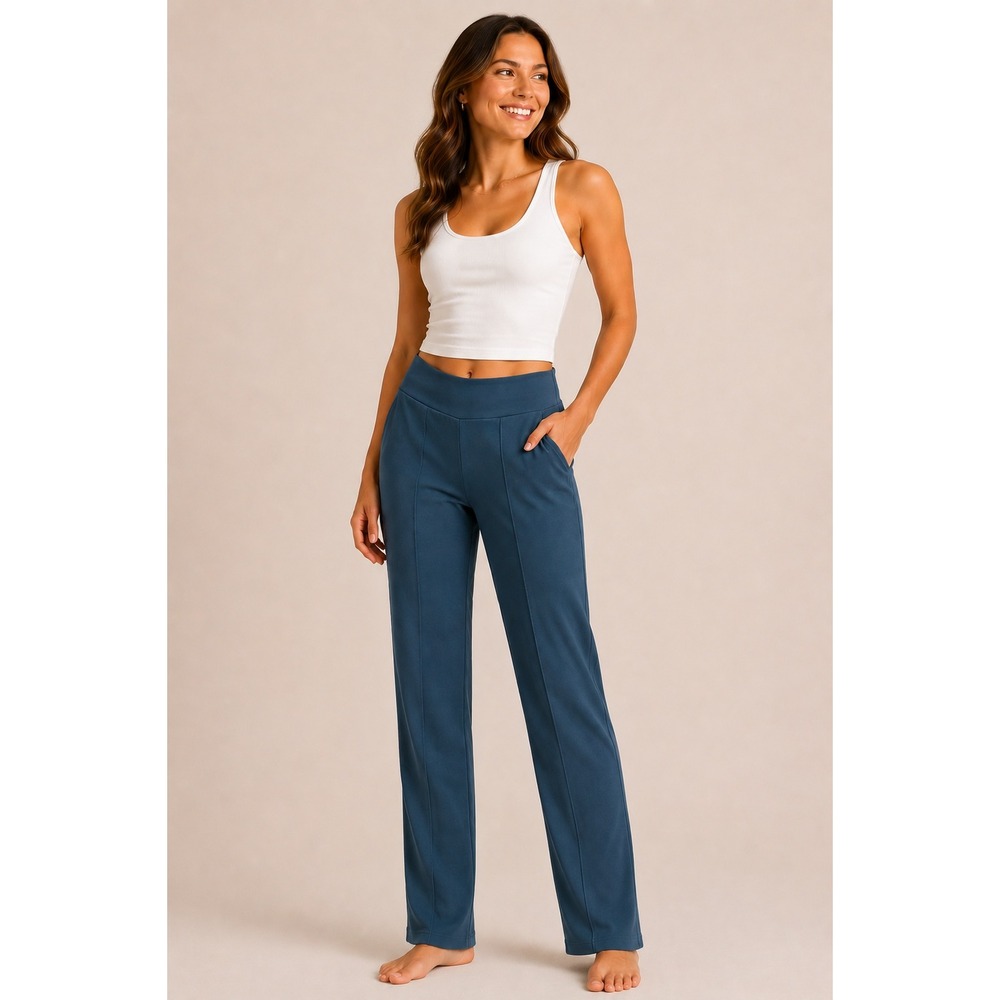 Athleta Women's Eastbound Teal Pants Size 10 Straight Leg Elastic Waist Casual - Picture 1 of 6